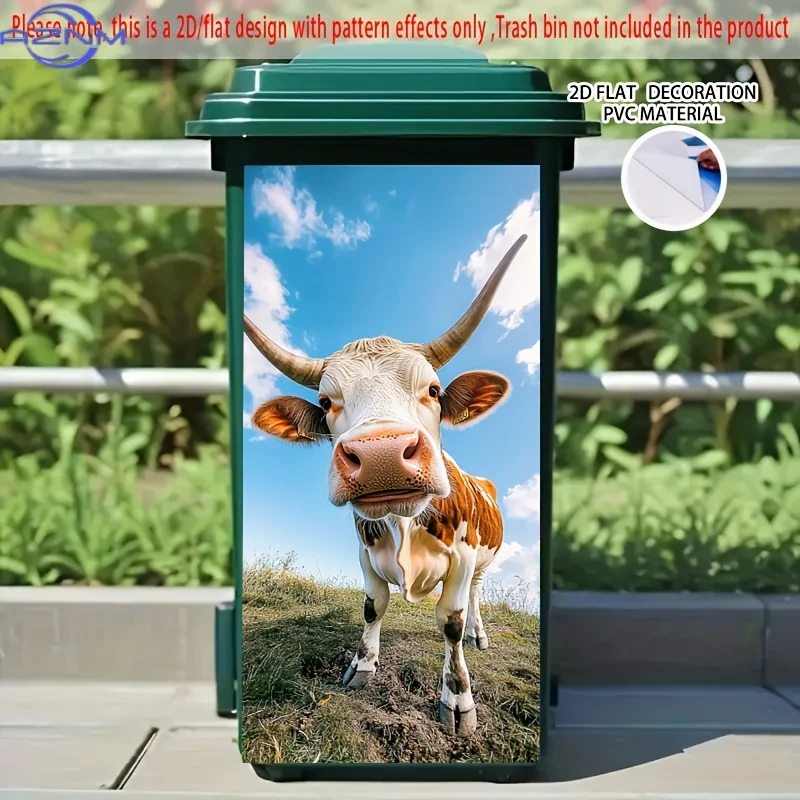 1pc UJoli Cow with Long Horns 2D Flat Self-Adhesive PVC Sticker, .01x cm - Contemporary Style, Easy-to-Apply, No Electricity N