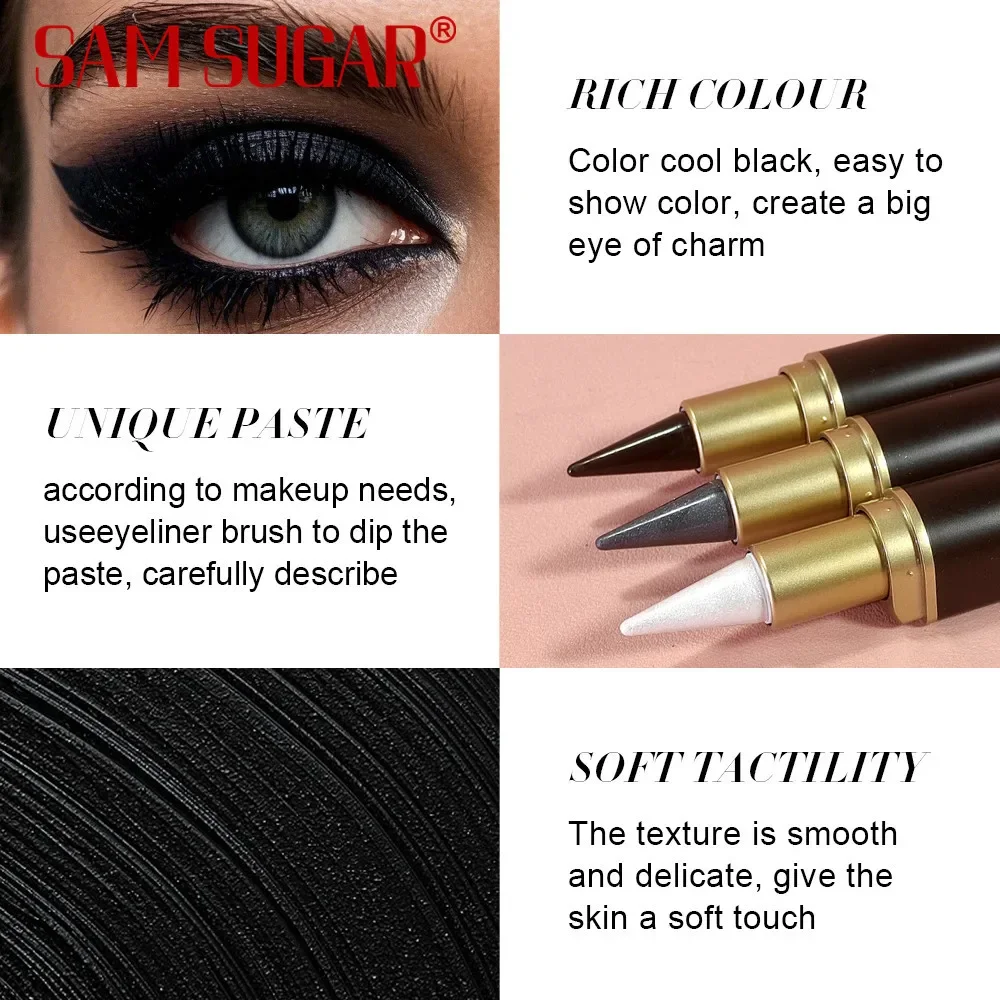Black Long-Lasting Eyeliner Pen 24-Hour Waterproof Gel Cosmetic Makeup Fast-Dry Lip Liner Highlighter for Smokey Eye Look