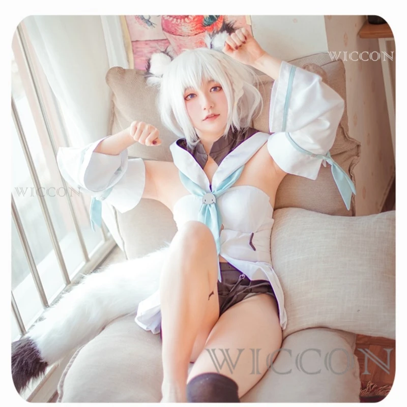 Hololive Shirakami Fubuki Cosplay Costume Wig Tail Ear Halloween Party Outfit