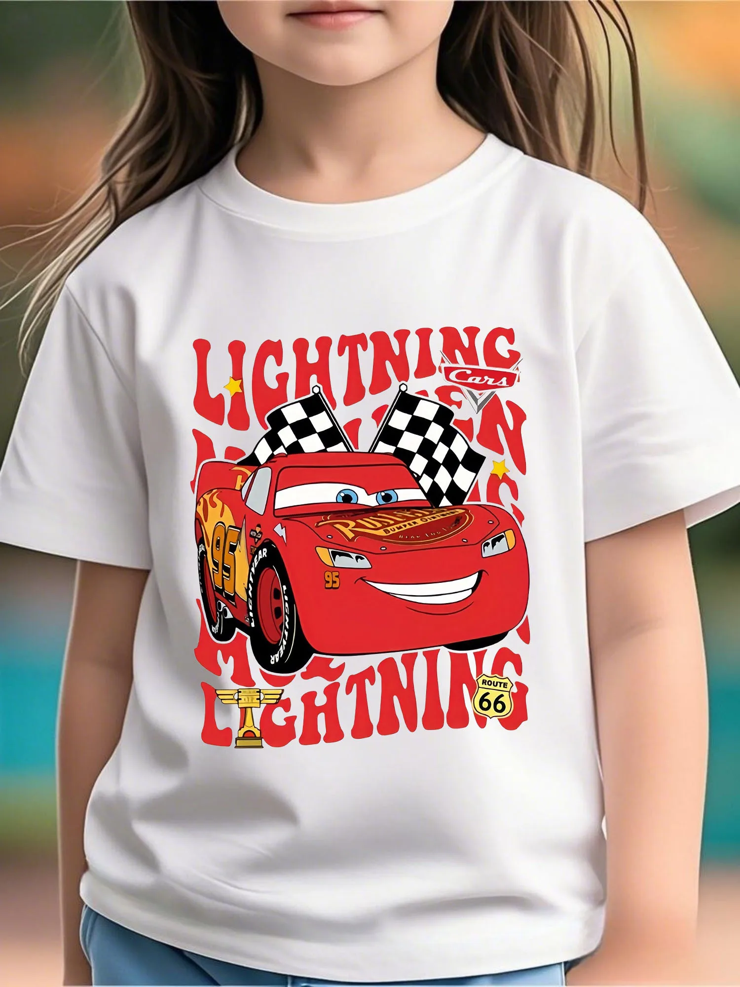 

Girls Lightning McQueen T-Shirt Short Sleeve Cotton Tees Kids Cartoon Disney Cars Y2k Tops Girl T-shirt Summer Children Clothing