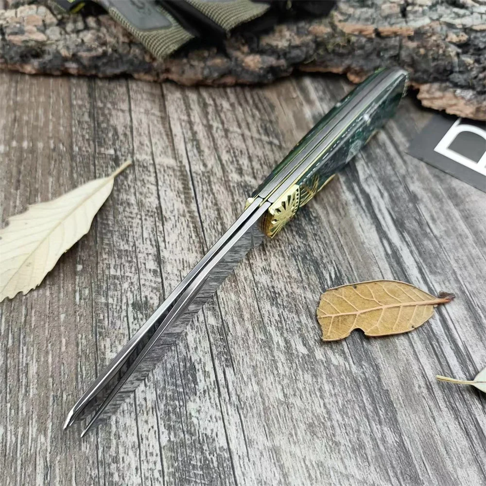 NEW High Quality Folding Pocket Knife Double 440C Blade Brass + Resin Handle Outdoor EDC Survival Camping Hiking Hunting Tool