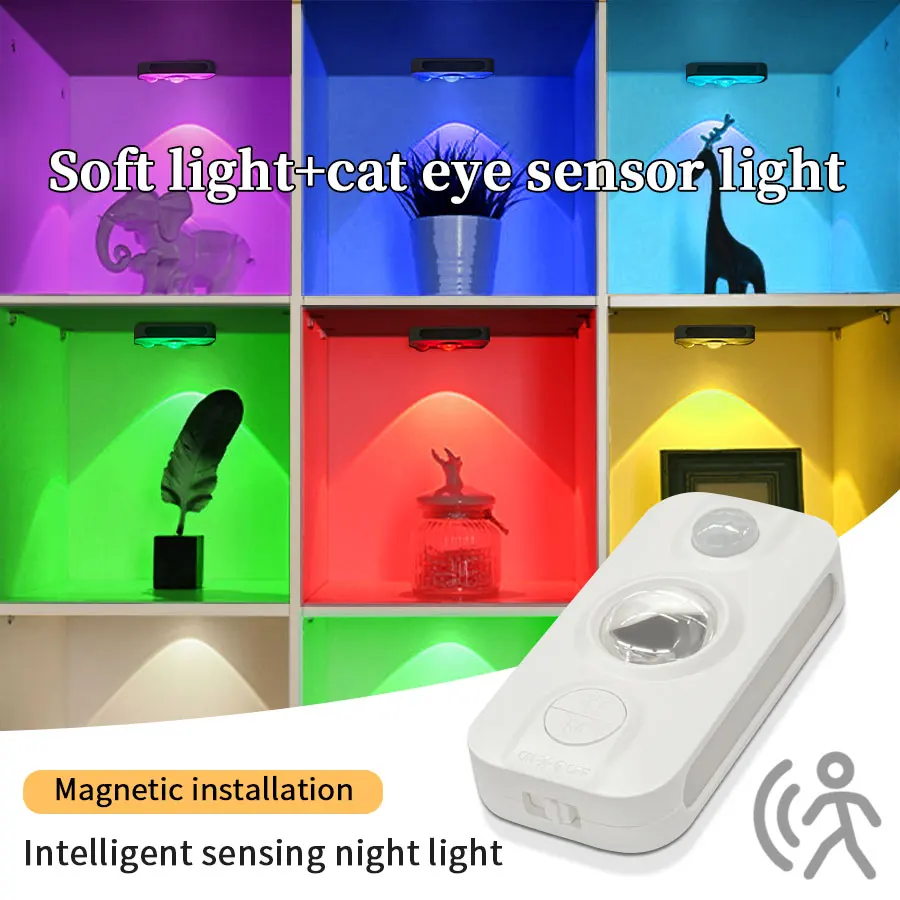 

Motion Sensor LED Night Light Rechargeable Cat Eye Cabinet Light Magnetic RGB Dimmable for Bedroom Hallway Stairs Night Light