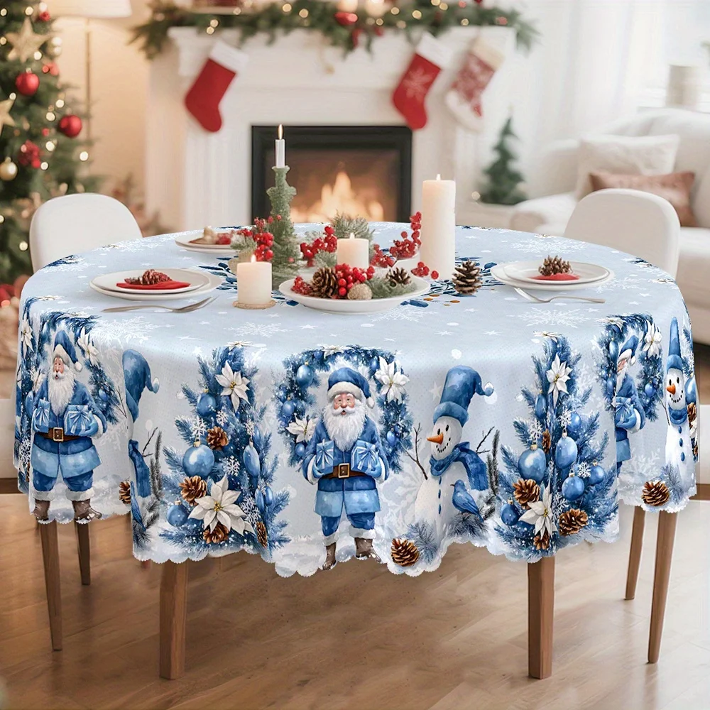 Christmas, winter ice tablecloth, white decoration, Santa Claus and snowman pattern
