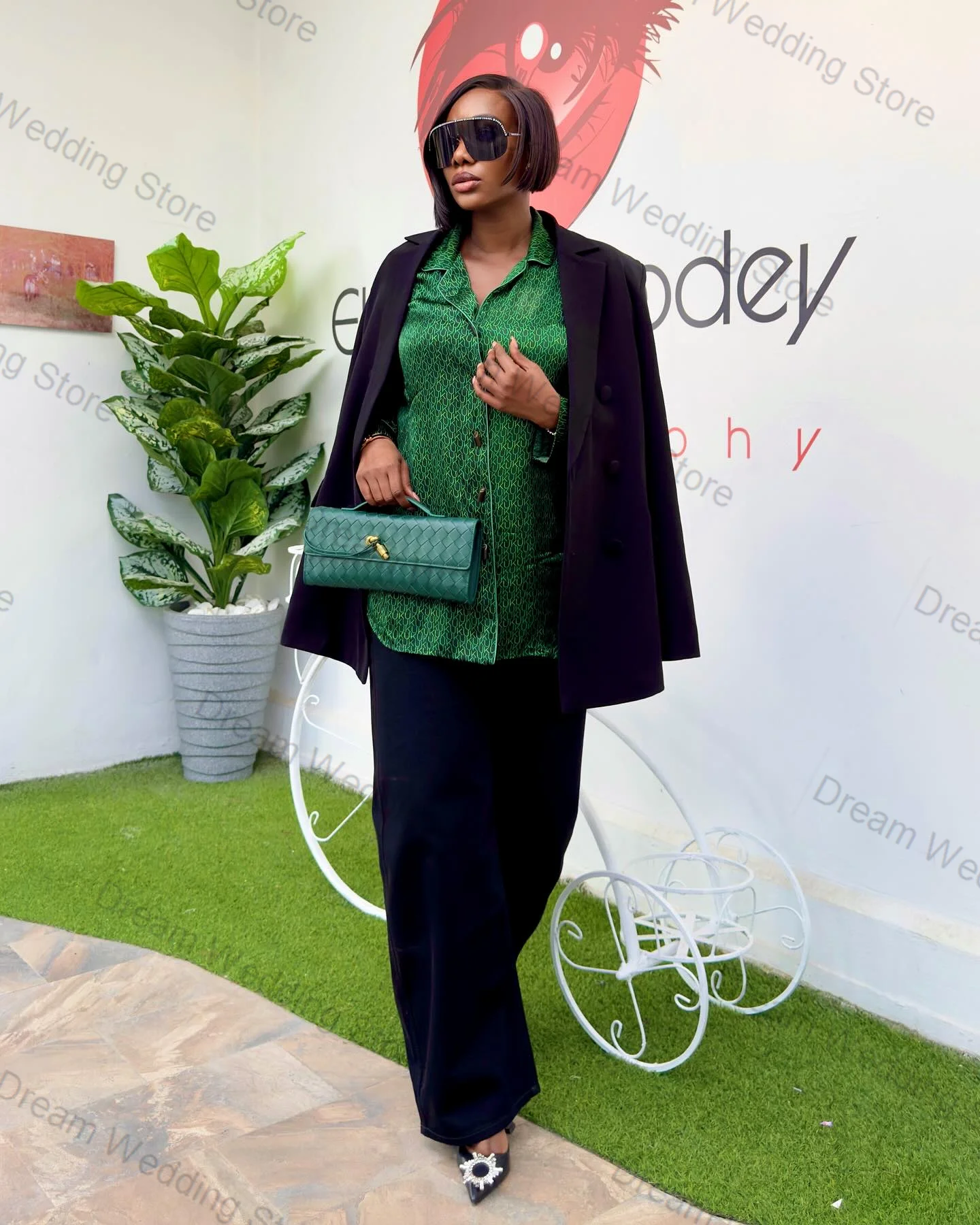 Black Women Suit Set 2 Pcs Cotton Blazer+Pants Trousers Formal Office Lady Jacket Double Breasted Customized Wedding Prom Coat