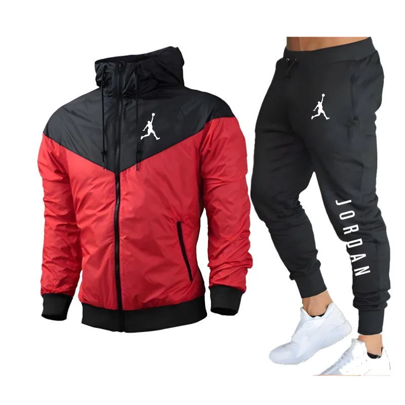 Men\'s windproof sportswear set Jacket and pants Fitness wear Sportswear set Sportswear set Casual sportswear set