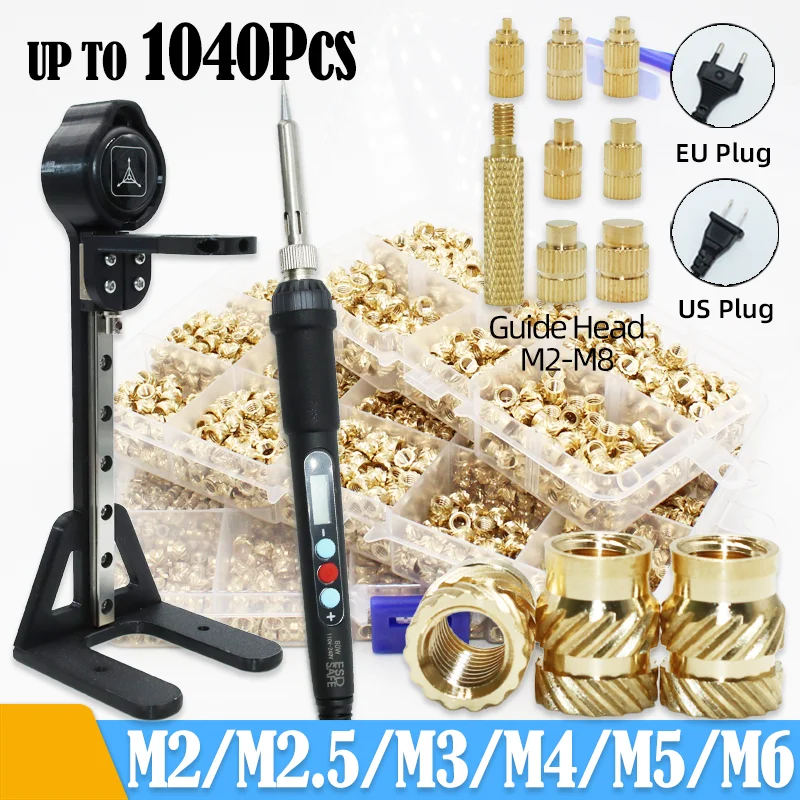 M2 M2.5 M3 M4 M5 M6 Brass Heat Set Insert Nut Tool and Electric Soldering Iron Hot Melt Knurled Threaded Inserts 3d Printing kit
