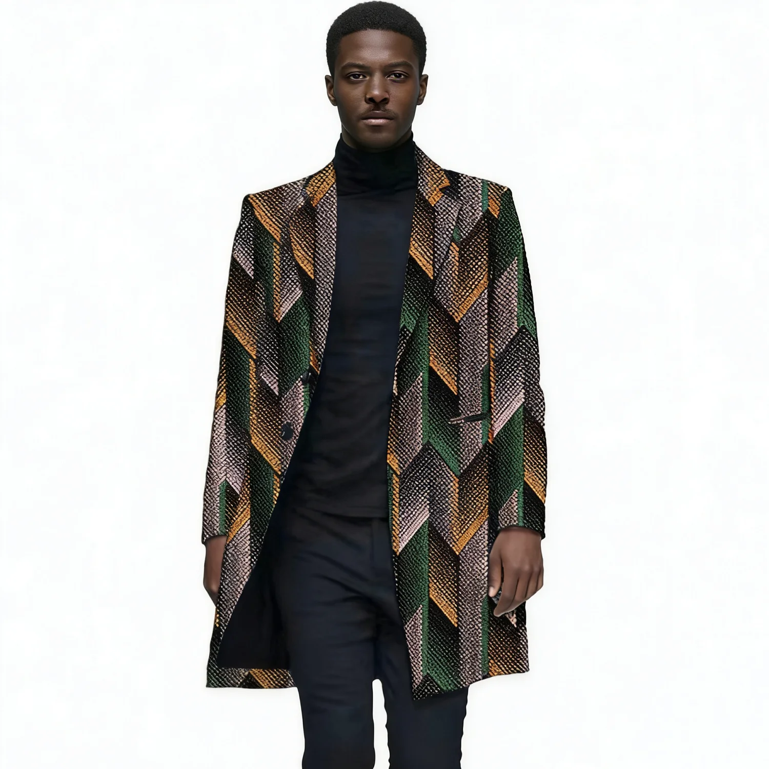 معطف واق من المطر للرجال بنمط فني مصمم معطف غير رسمي بدلة طويلة سترة أزياء أفريقية للرجال مبطنة