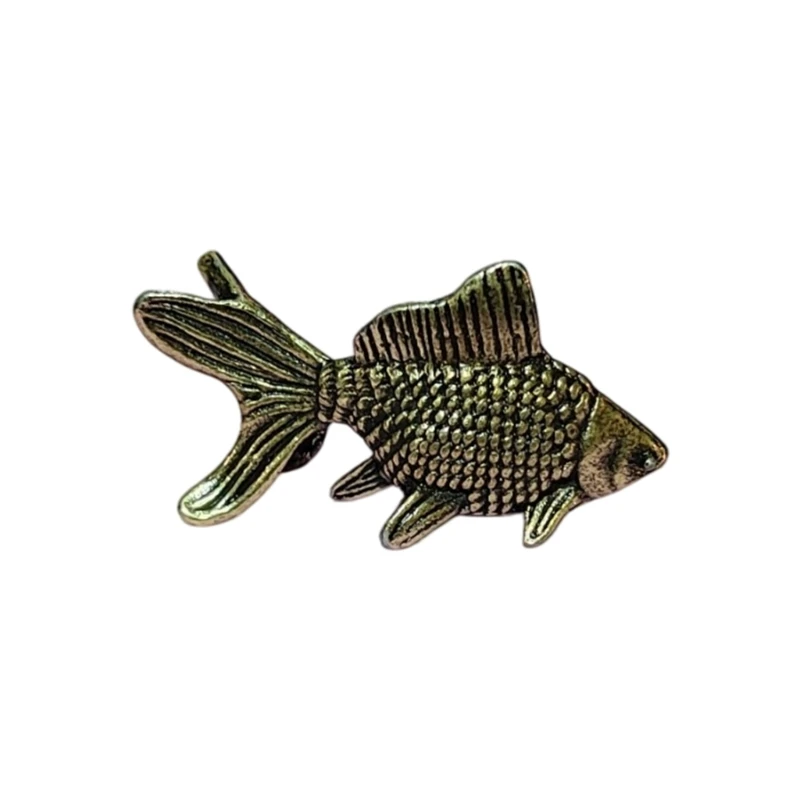 F19B Decorative Fish Ornament with Brasses-Tone Finish, Goldfishes Tabletop Miniature Figurine with Raised Scale for Home