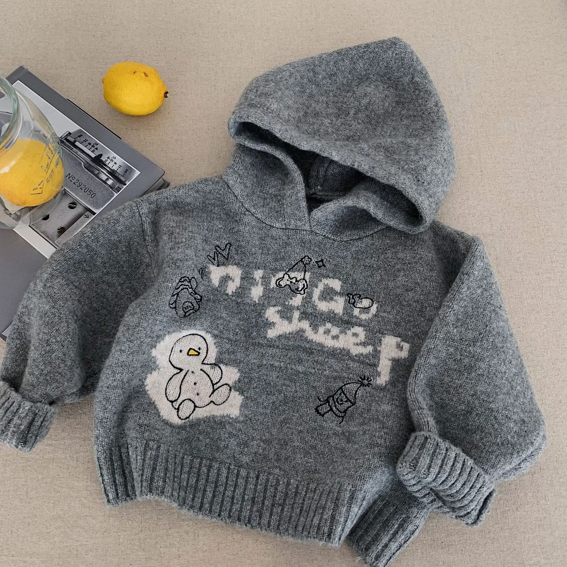 

Winter Autumn Baby Girls Boys Knitted Hooded Embroidery Sweater Coat School Kids Pullover Knit Jumper Children Outfit Top 2-10Yr