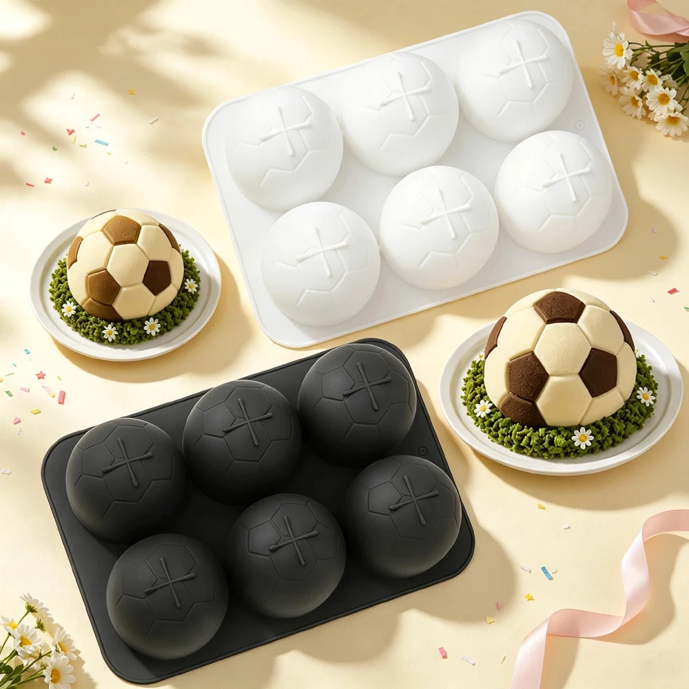 1 or 6-Cell Football Design Silicone Chocolate Cake Mold French Mousse Mould Soccer Shape Dessert Baking Tools Silicone Bakeware