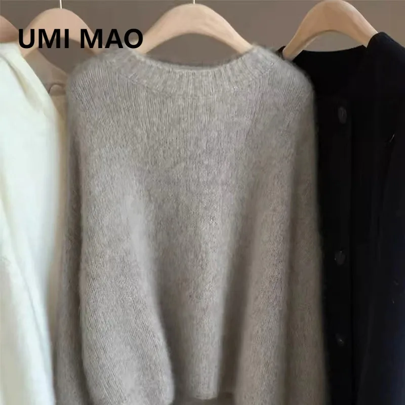 

UMI MAO 100% шерстяной вязаный свитер с круглым вырезом для женщин, 24, новый осенне-зимний свободный пуловер, нечеткая универсальный топ с длинными рукавами