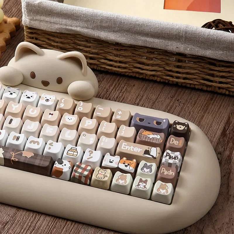 

140Key Cat Dog Mao Keycap Cartoon Cute Animal Pbt White Khaki Checkerboard Keycap 6.25U/7U/2.25U/2.75U For Diy Cat Head Keycaps