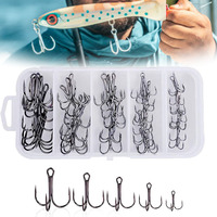 50pcs/lot Mix Treble Fishing Hook In box High Carbon Steel Barbed Triple Fishing Hooks Fishing Tackle Fishhook for Hard Bait