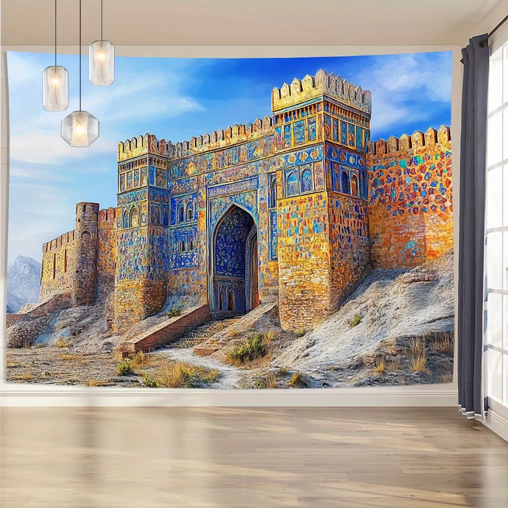 Effect Afghan Bagrami Fortress Tapestry, HD Digital Print Historical Architecture Wall Decor for Home and Office Backdrop