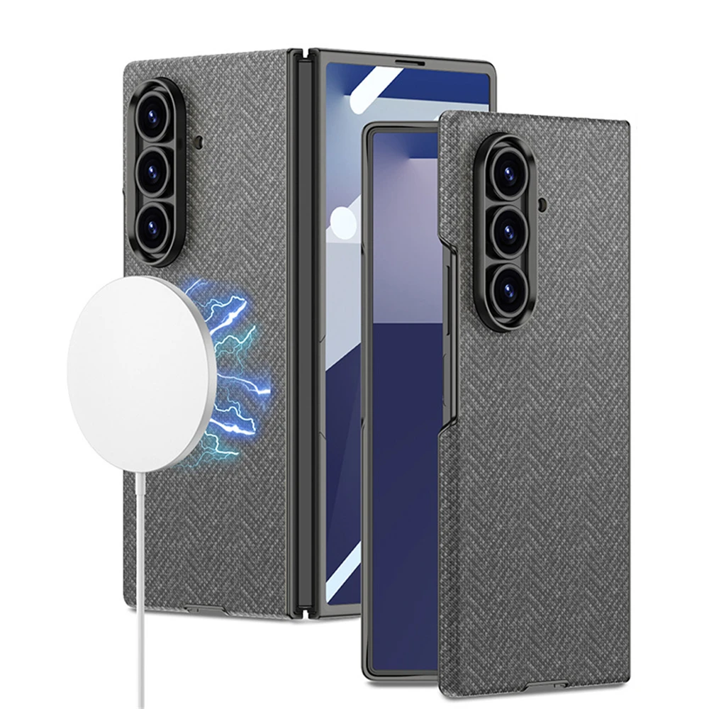 

Business Leather Magnetic Case For Samsung Galaxy Z Fold 7 Fold7 For Magsafe Wireless Charging Surface Texture Anti Drop Cover