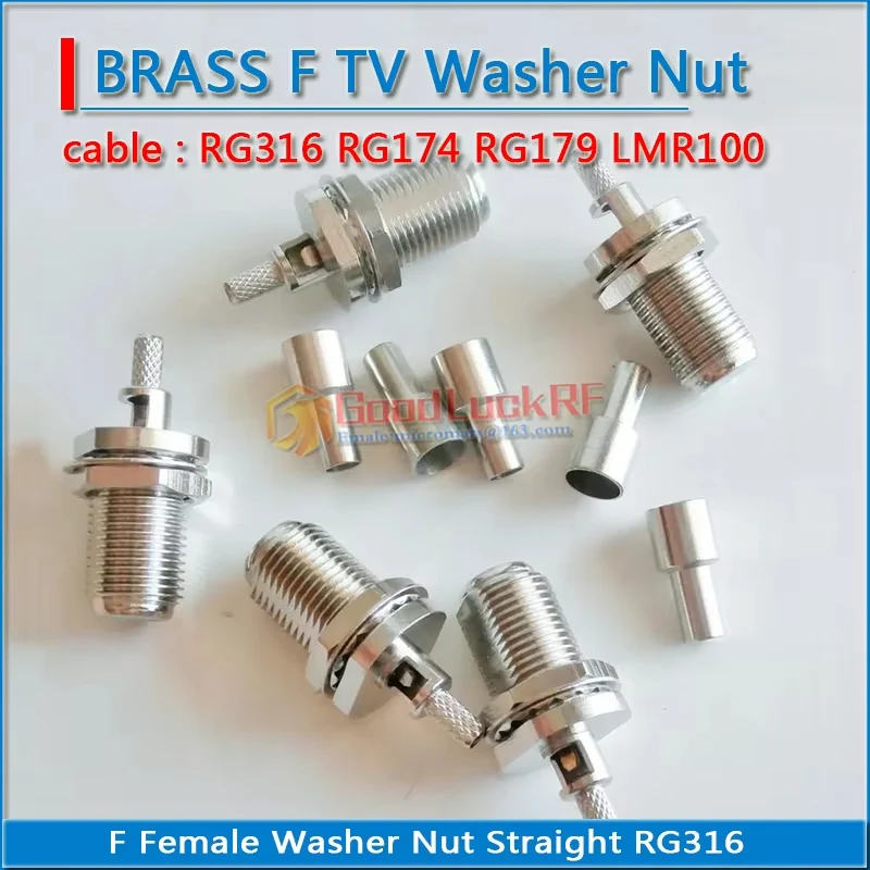 TV F Female Window Crimp RG316 RG174 RG179 LMR100 cable Straight 50 ohm F Male Needle Nickel Plated Copper RF Connector Adapter