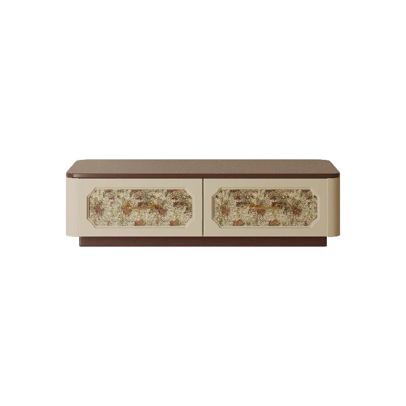 

Medieval printing double door coffee table, solid wood art style living room storage storage cabinet