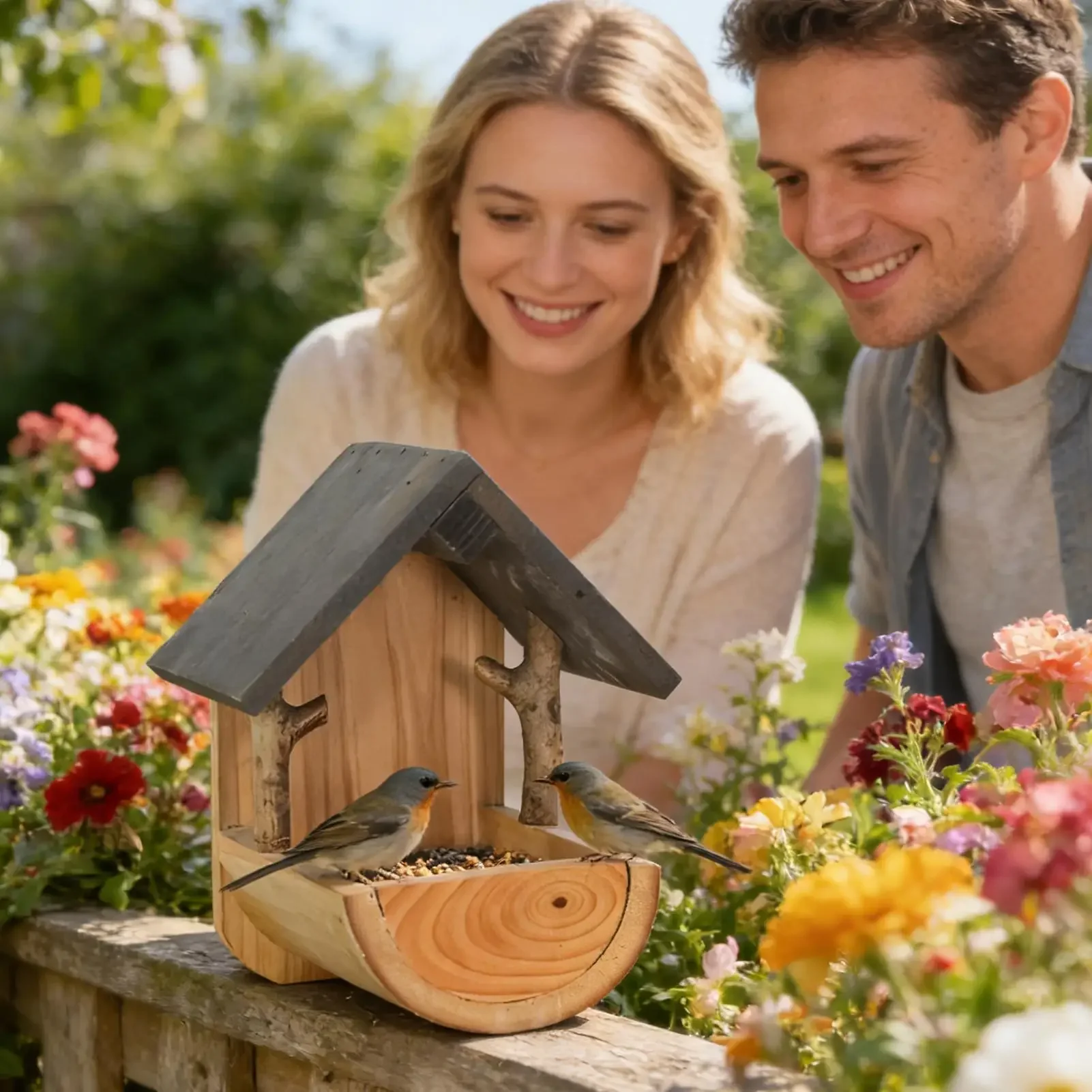 Wall Mount Wooden bird feeder Outdoor hanging Bird Feeders Weatherproof Balcony Bird Feeder for Watching Viewing Feeding Food view 4