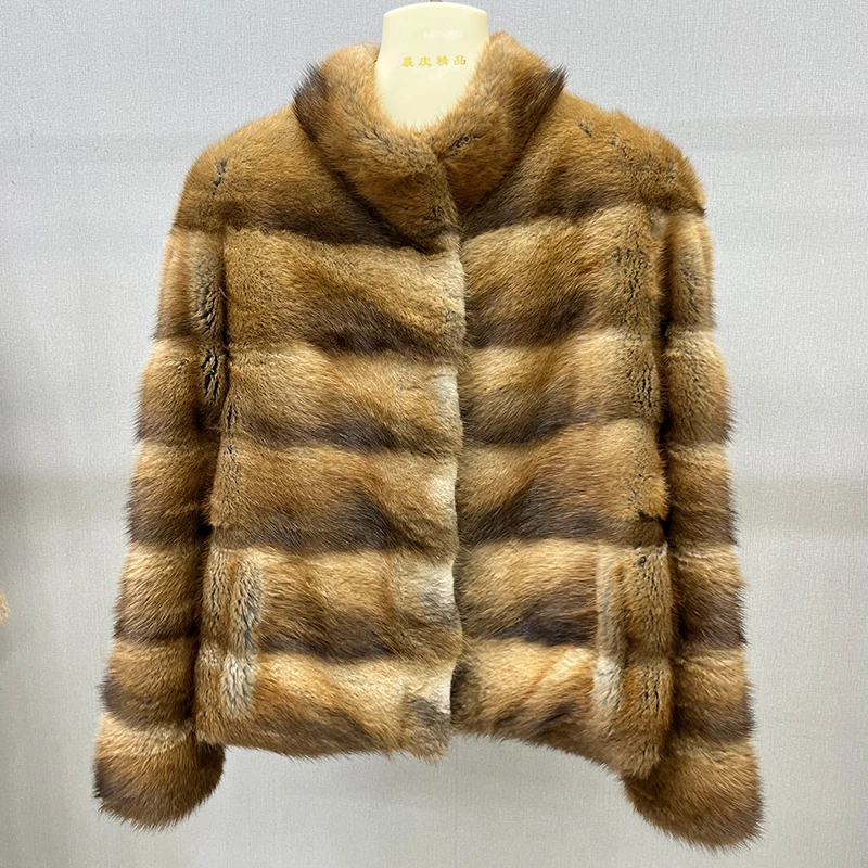2025 New Winter Real Natural Muskrat Fur Women Coats Stand-up Collar Fur Jackets Thick Warm Luxury Female Outerwear Fur Clothing