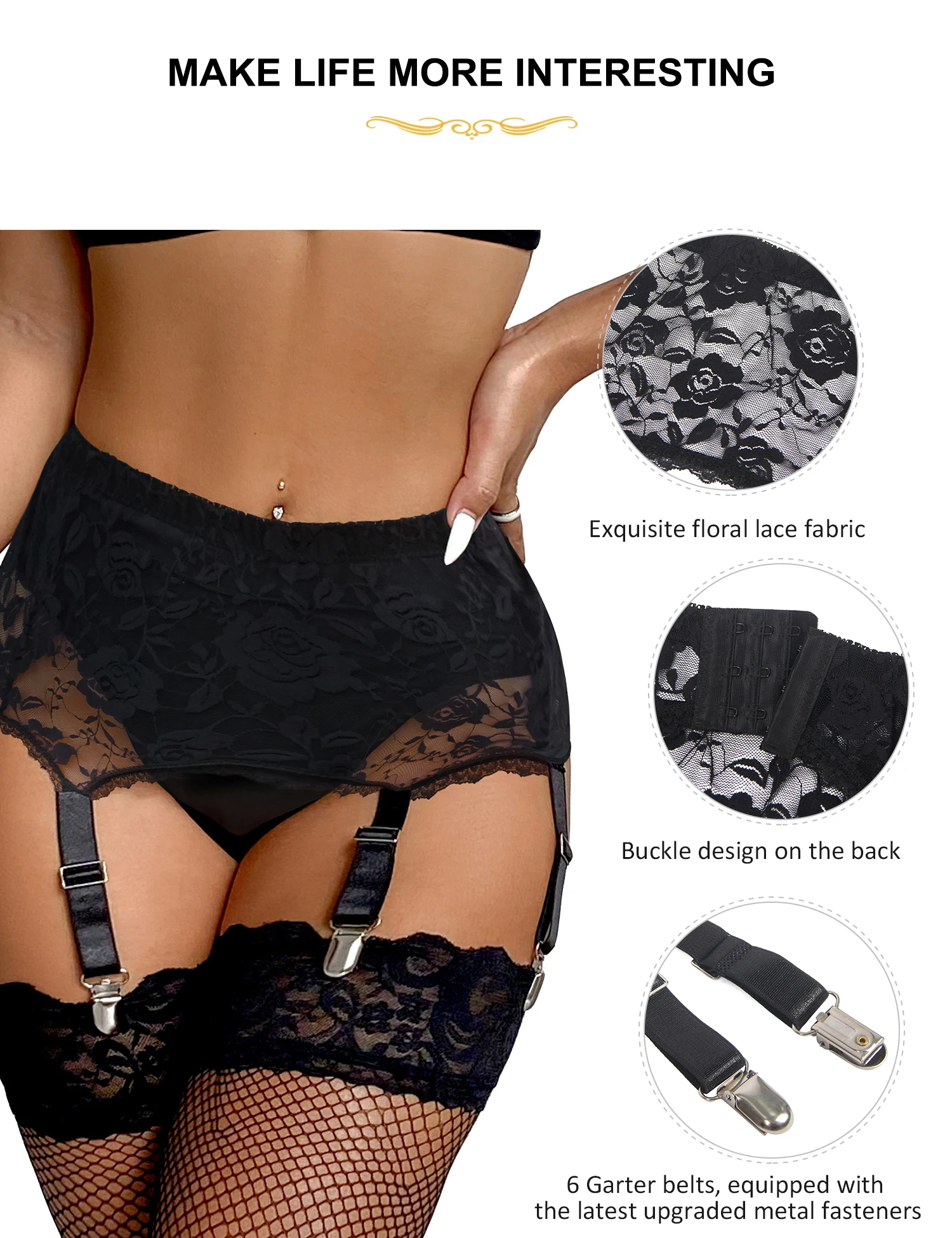 Ohyeahlady Floral Sexy Stocking Belt For Women High Waist Elastic Mesh Stocking Garters Curvy Black Sheer Suspender With Straps