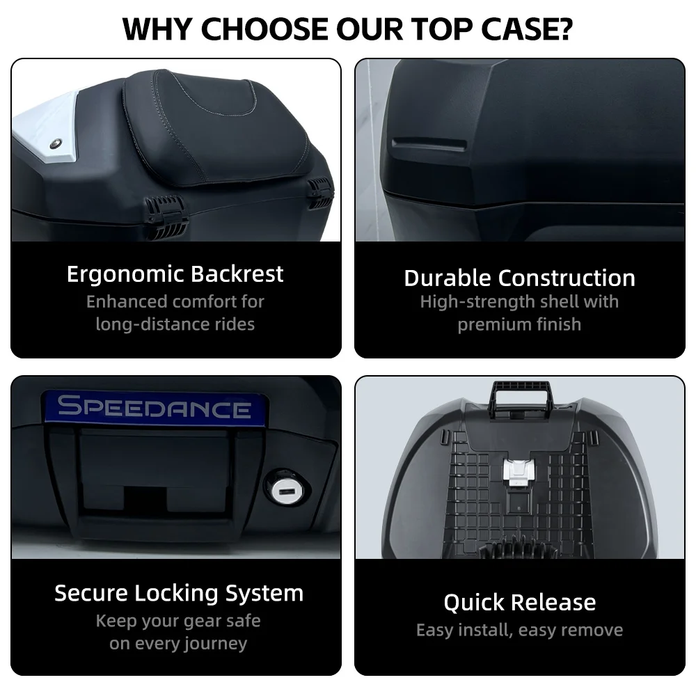 50L Large Volume Motorbike Storage Box For Honda XL750, Quick Release Rear Top Case, Lock & Unlock With Original Bike Key - view 3