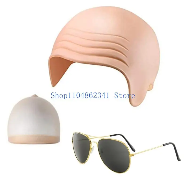 5asd 3 pezzi trucco in lattice cappelli calvi occhiali da sole e cappelli per parrucche set accessori per costumi cosplay per