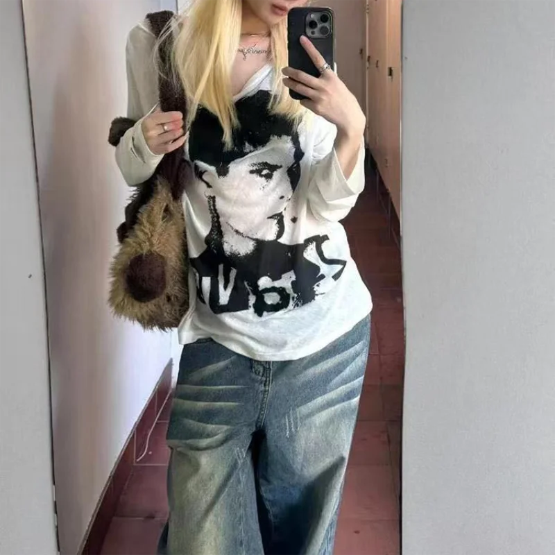 Sommer Streetwear Oansatz 90s Druck Tops Frauen Harajuku Y2k Kleidung Vintage T-shirt Ästhetischen Dünne T-shirt Durchsichtig