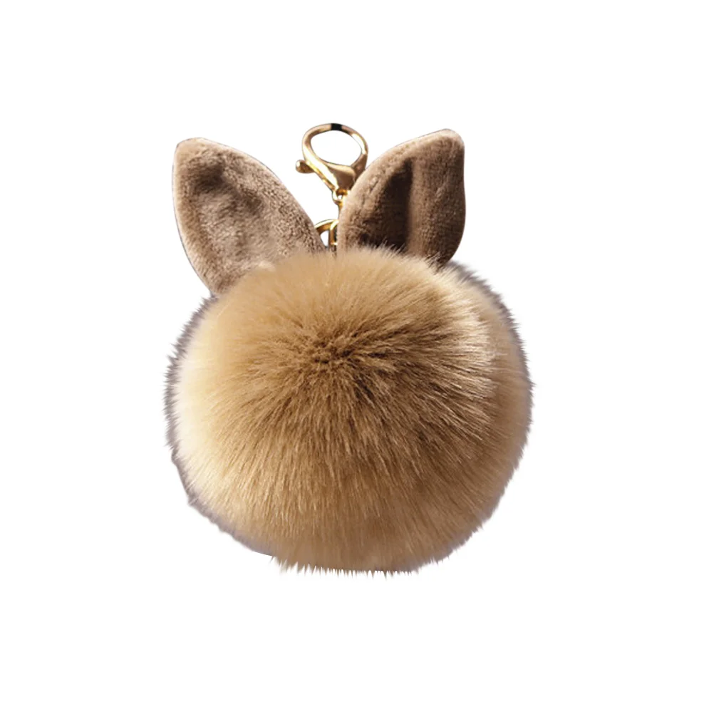 Pom Pom Fur Ball Keychain Rabbit Ear Keyring Bag Charm Decoration (Khaki) Key chain pendant pom pom keychain