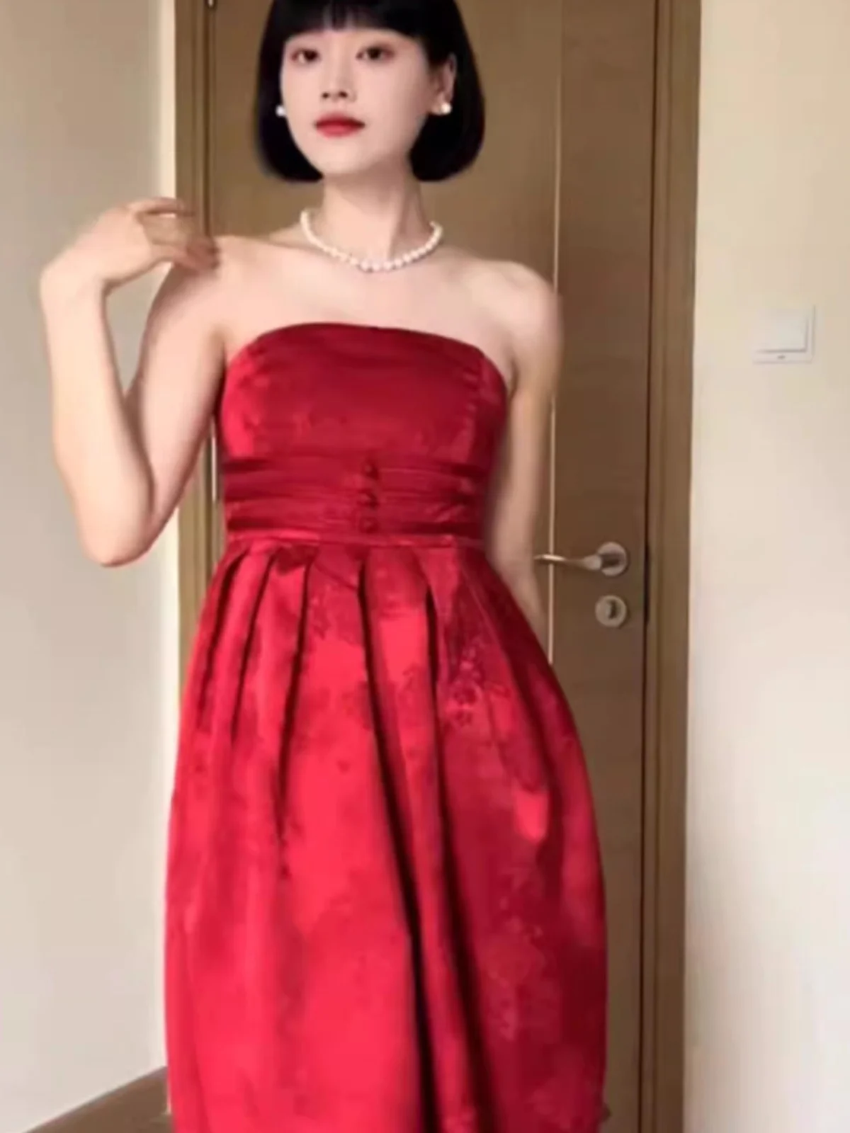 

Элегантная красная женская юбка А-силуэта с завышенной талией для свадьбы и помолвки, с красивым цветочным принтом, в корейском стиле, стройнящая фигуру