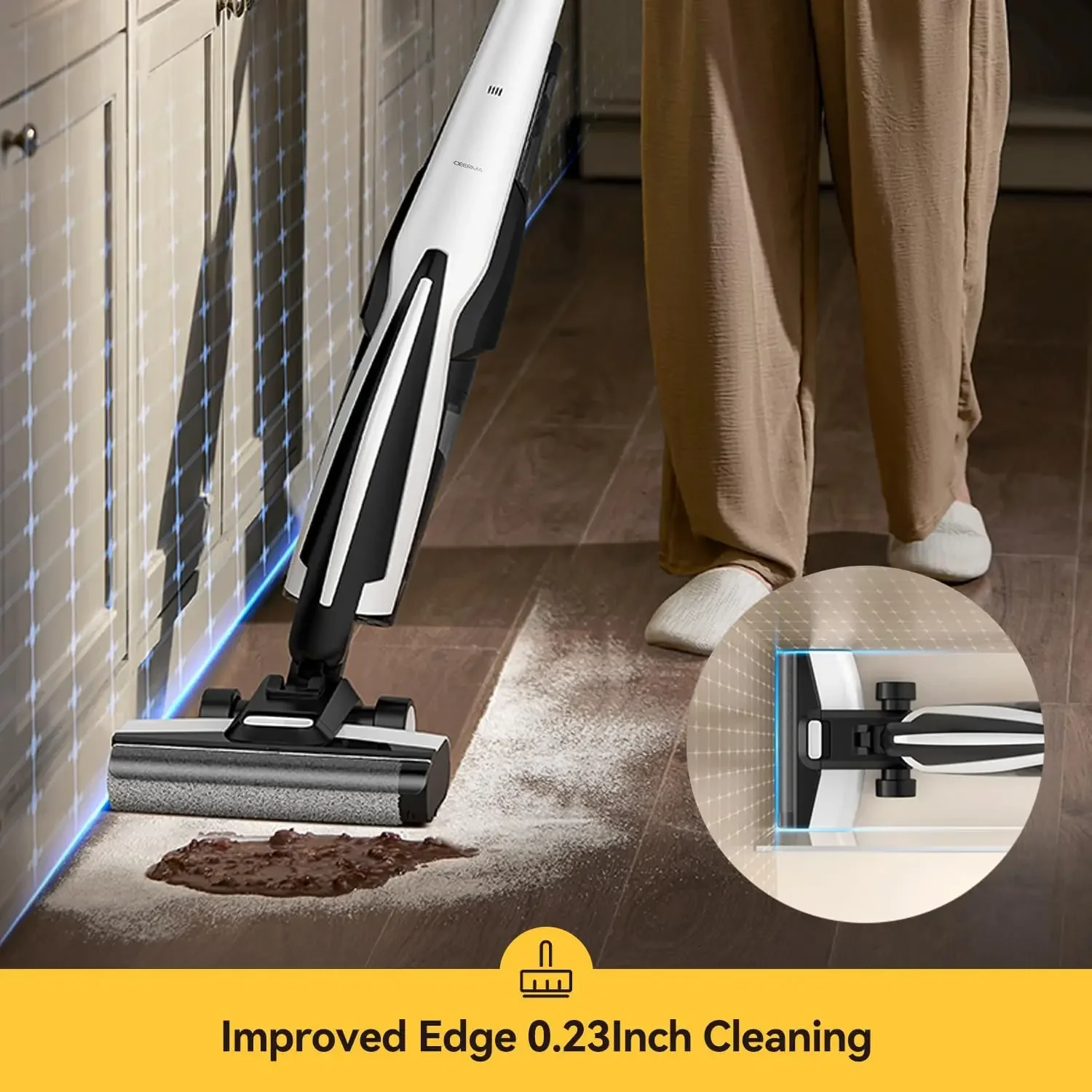 Dry Vacuum Cleaners for Home, 180°Lie-Flat Cordless Vacuum Mop All in One with Voice Prompts Edge Cleaning Self-Cleaning Vac Mop