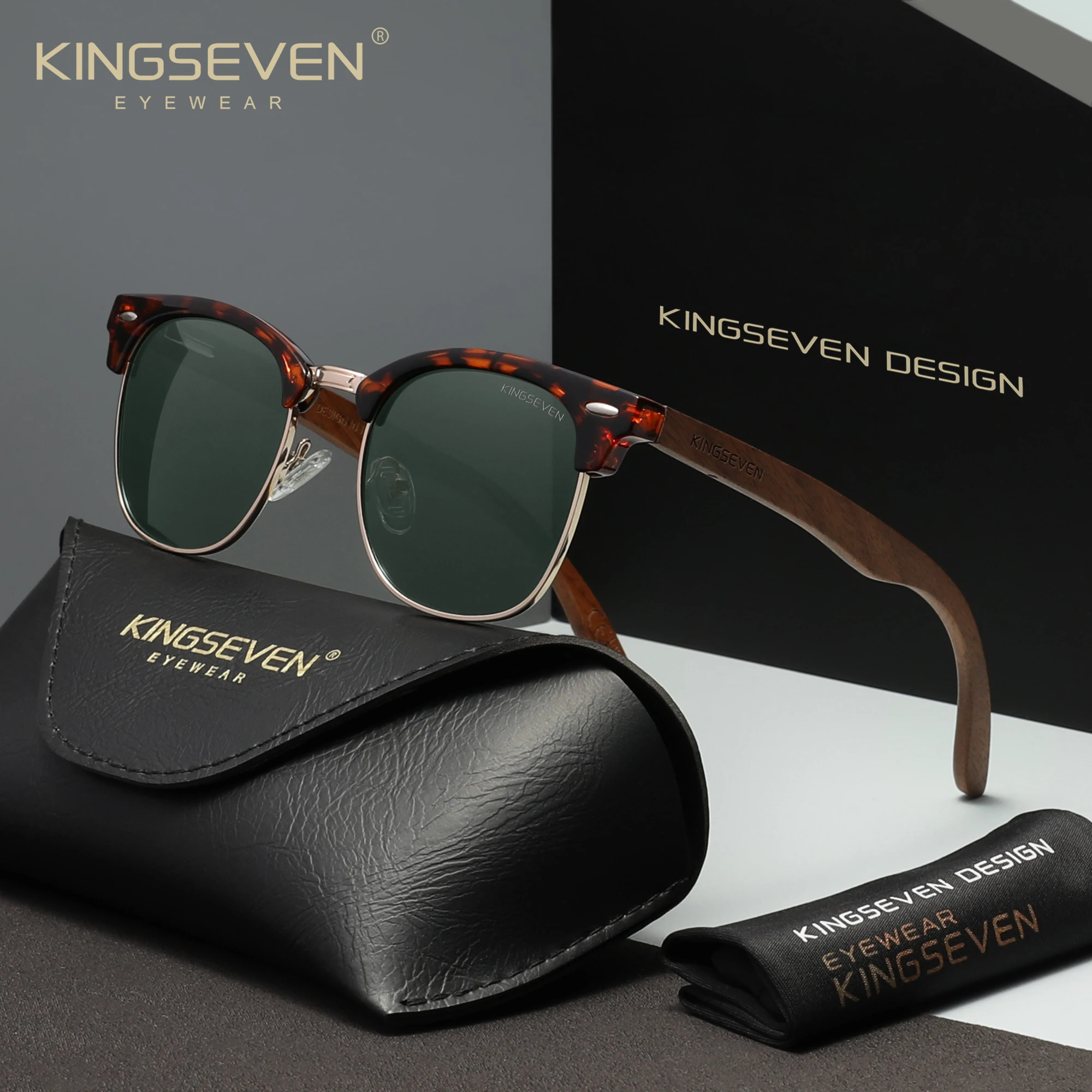 KINGSEVEN Men's Sunglasses for Men Brand Designer Natural Walnut Wood Sun Glasses Women Polarized Eyewear UV400 Eyewear