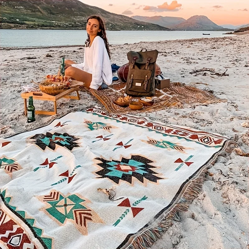 1pc Durable and Stylish Tassel Ramadan Picnic Mat - Tear Resistant, Easy to Fold, and Portable for Beach and Outdoor Camping Act