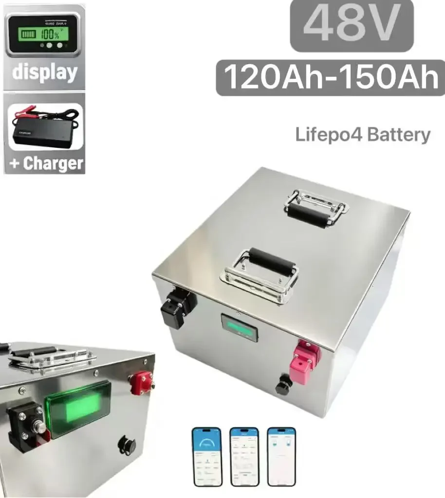 

48V 100Ah 120Ah 150Ah 200Ah LiFePO4 Battery with Bluetooth BMS, 5000W-10000W High Power Battery Pack for Golf Cart, RV, Solar St