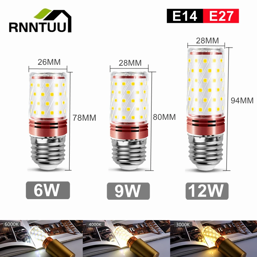 10/5PCS 12W LED Bulbs E14/ E27 Corn Lights Bulb 110V 220V Three Color Switch Function for Home Lighting Accessory Fixture