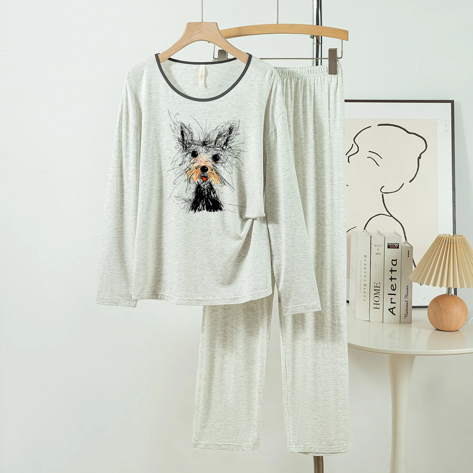 

5181-49 Повседневные и удобные пижамы из модального хлопка для женщин, новые весенне-осенние длинные брюки с длинными рукавами, однотонные повседневные