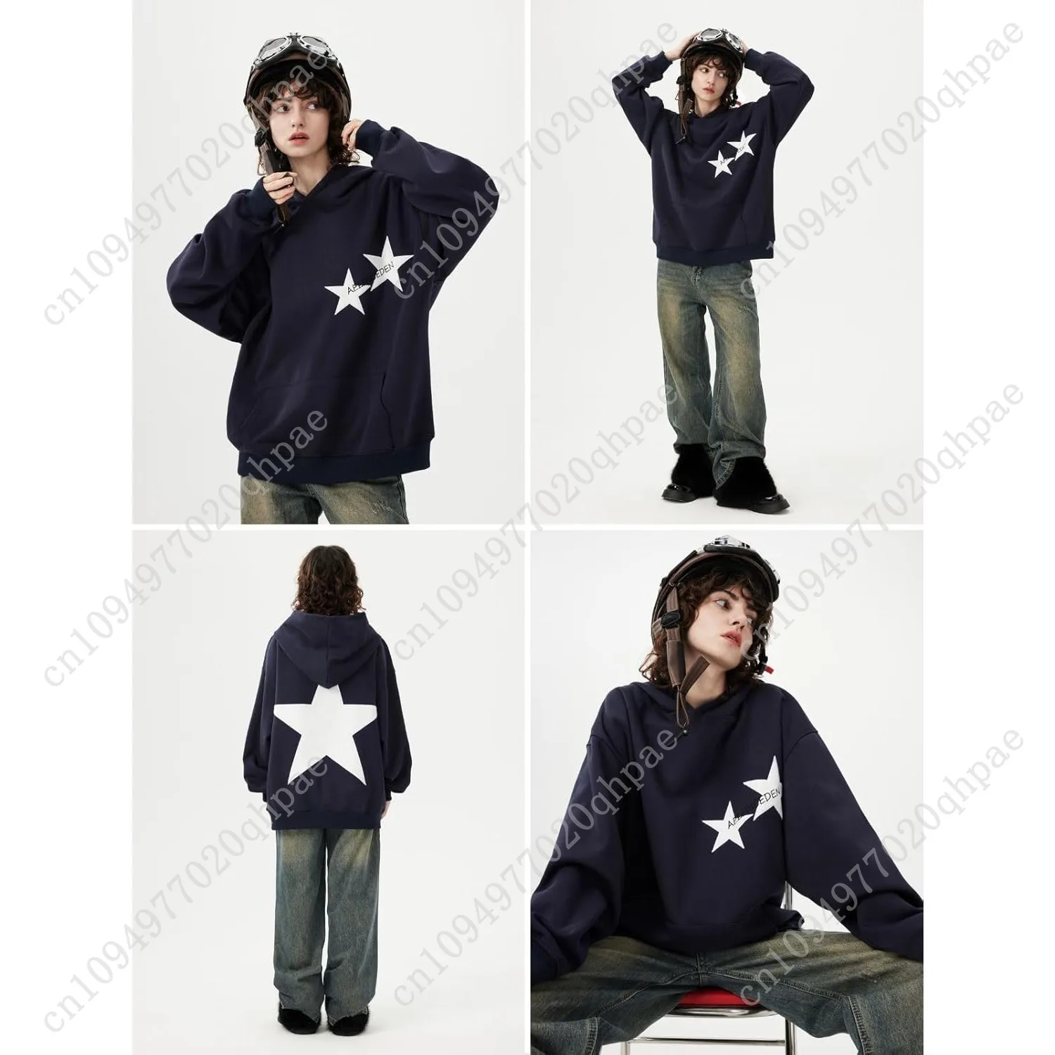 Aelfric Eden Star Hoodies Y2k Oversized Grafische Hoodies Esthetische jaren 90 Crewneck Sweatshirt Lange Mouw Pullover Tops