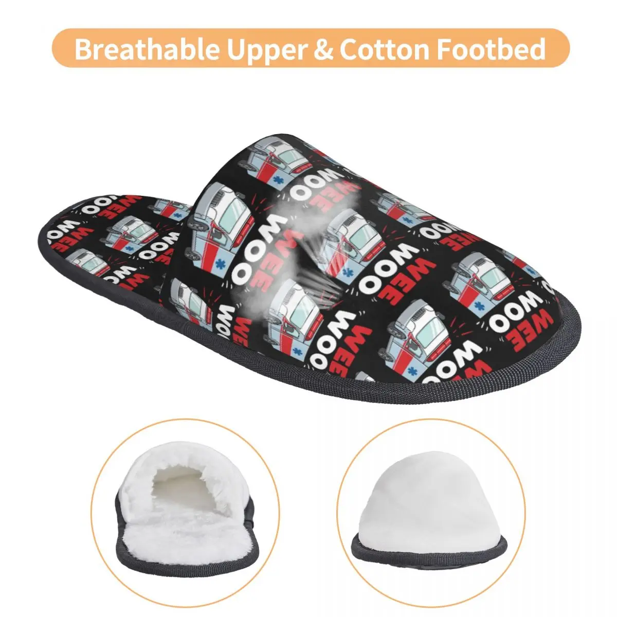Custom Wee Woo Ambulance Paramedic Emergency Medic Gift Slippers Memory Foam Warm Soft Women House Slipper Indoor Cozy Shoes