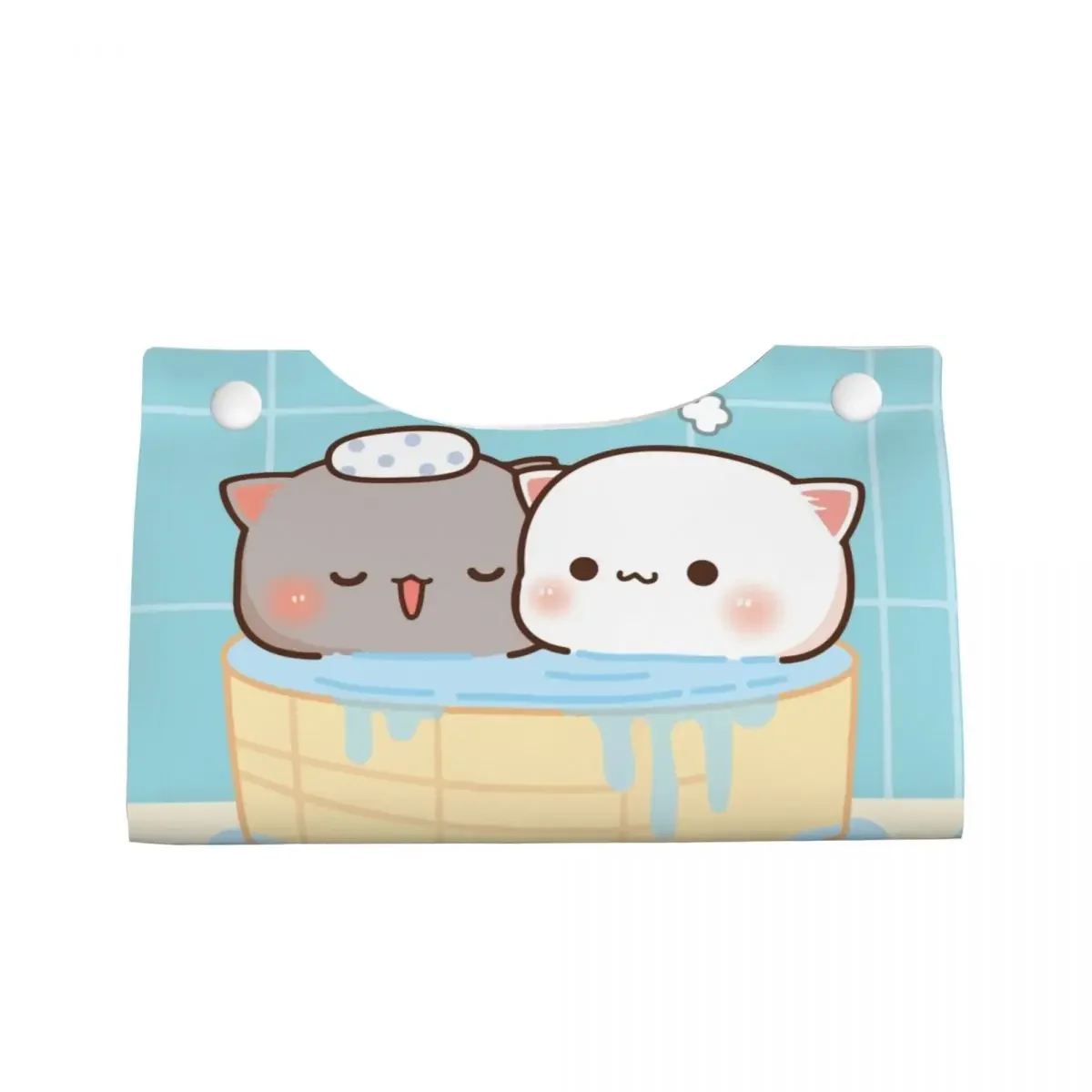 Custom Peach And Goma Mochi Bathing Tissue Box Holder Rectangular Cute Cat PU Leather Facial Tissue Box Cover for Car Home