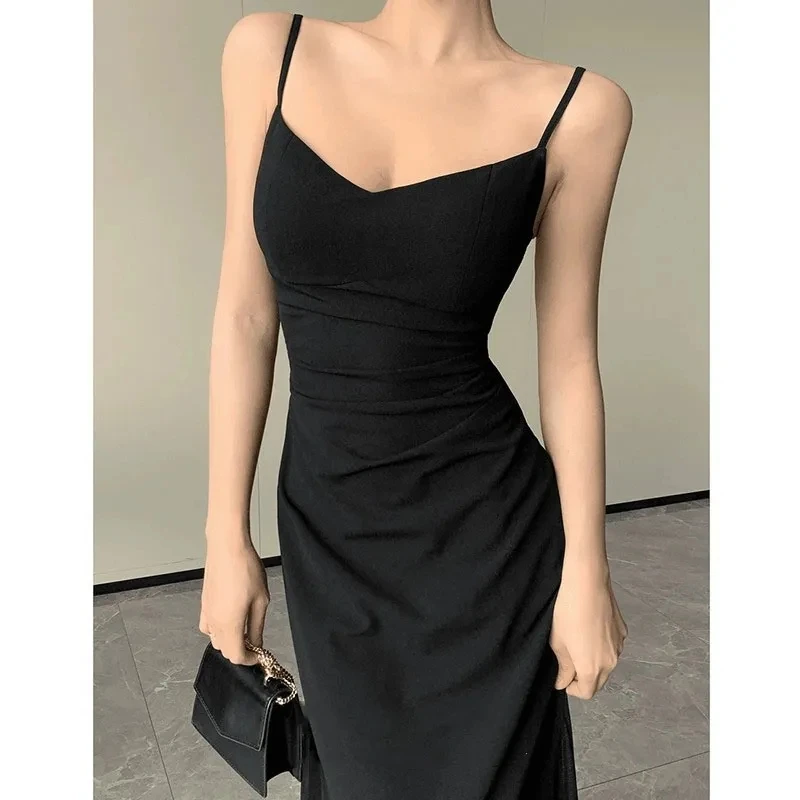 

Elegant Sexy Casim Dress Women V Neck Skinny Backless Black Dress Mesh Sheer Summer Party Night Vestidos Classic Simple Dress