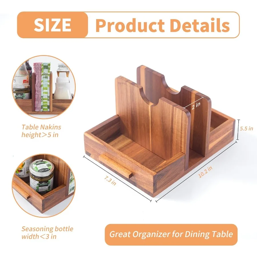 حامل مناديل للطاولة حامل مناديل خشبي مع هزازات الملح والفلفل حامل مناديل ريفي للمطبخ وغرفة الطعام T #2