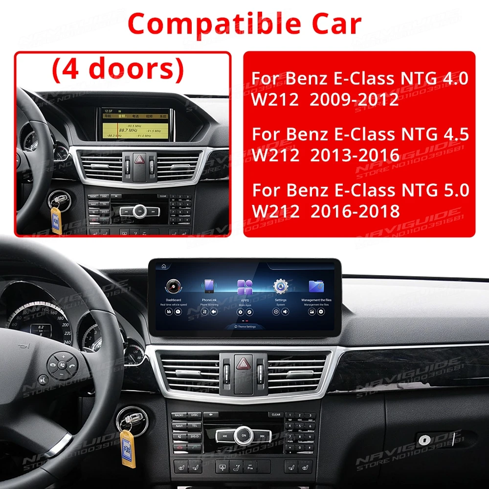 NAVIGUIDE Android14 For Mercedes E Class W212 NTG 4.0 Wireless Carplay Android Auto Intelligent Car Navigation Multimedia Player