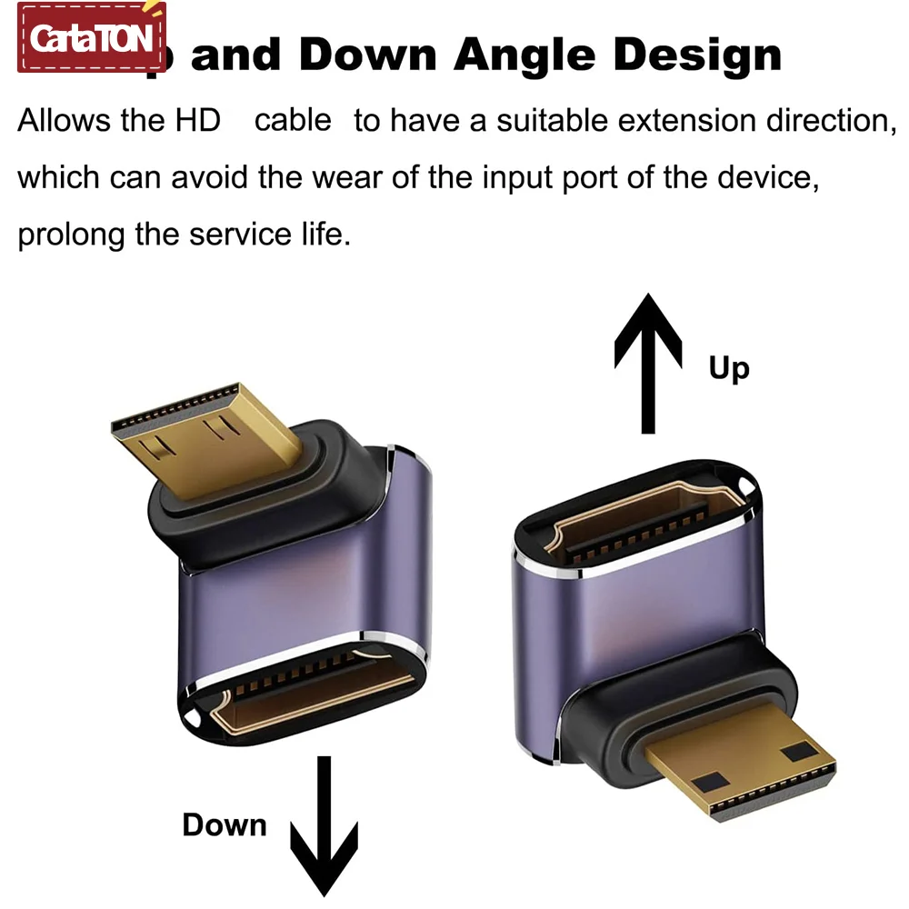 Mini-HD to HD2.0 8K UHD 48Gbps 90 Degree Up/Down/Left/Right Angle Adapter for Laptop Tablet Camera Camcorder HDTV Monitor