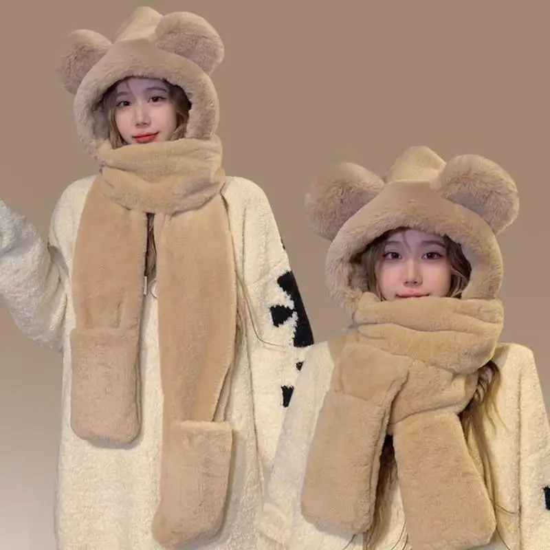 ユニセックス暖かい帽子トラッパーハットスタイリッシュなキャップ暖かい手袋ロシア帽帽子屋外冬マスクスキーキャンプハイキング-y08e