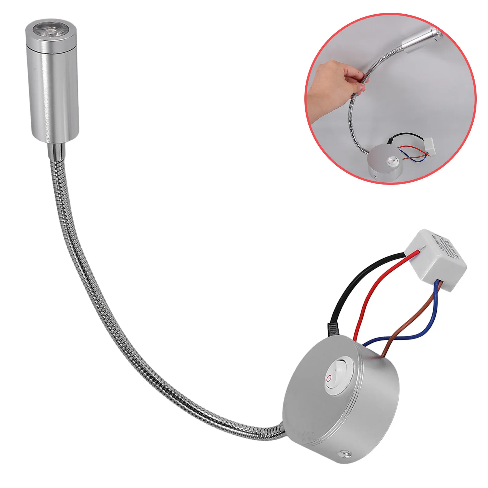 

Гибкий на 360 градусов алюминиевый настенный светодиодный светильник с теплым белым светом 3 Вт, 200 лм, трубка 30 см, основание 65x28 мм, для спальни, кабинета, рабочего стола, гостиной