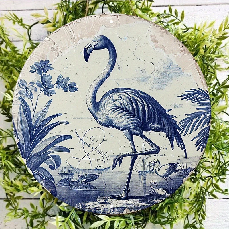 

Flamingo-Themed Round Aluminum Wall Sign, UV and Scratch Resistant, Easy-Hang, Outdoor and Indoor Decor, Decorative Wall Poster