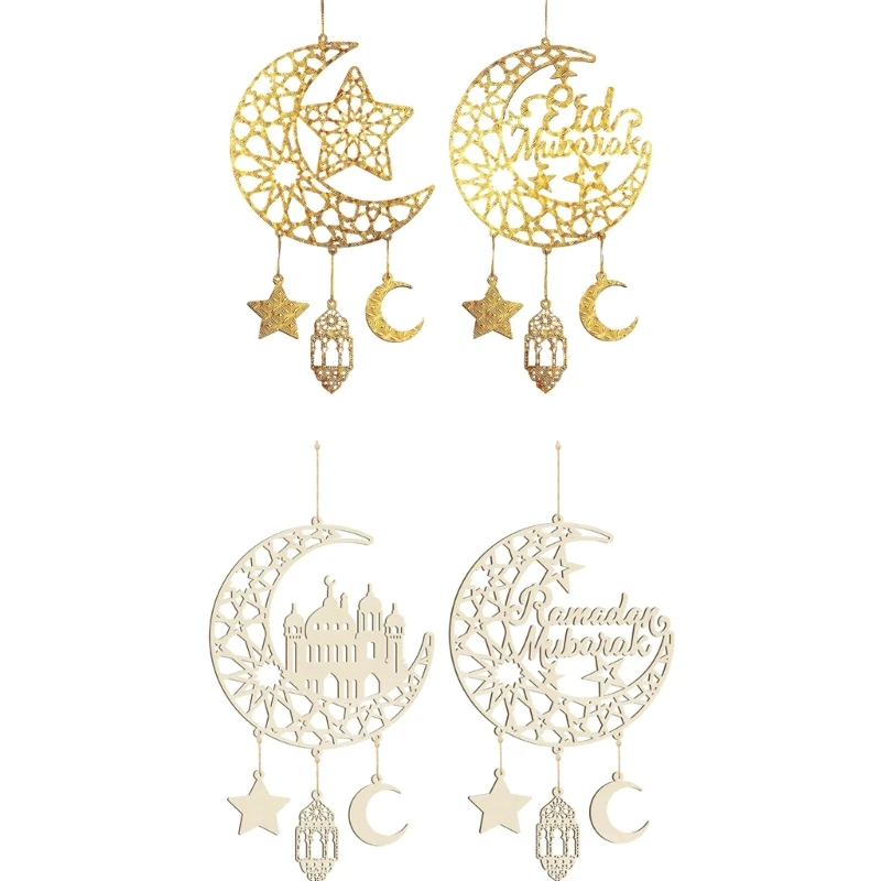 92MF Eid Mubarak Door Sign Ramadans Kareems Hollow Pendant Ornament Wall Hanger