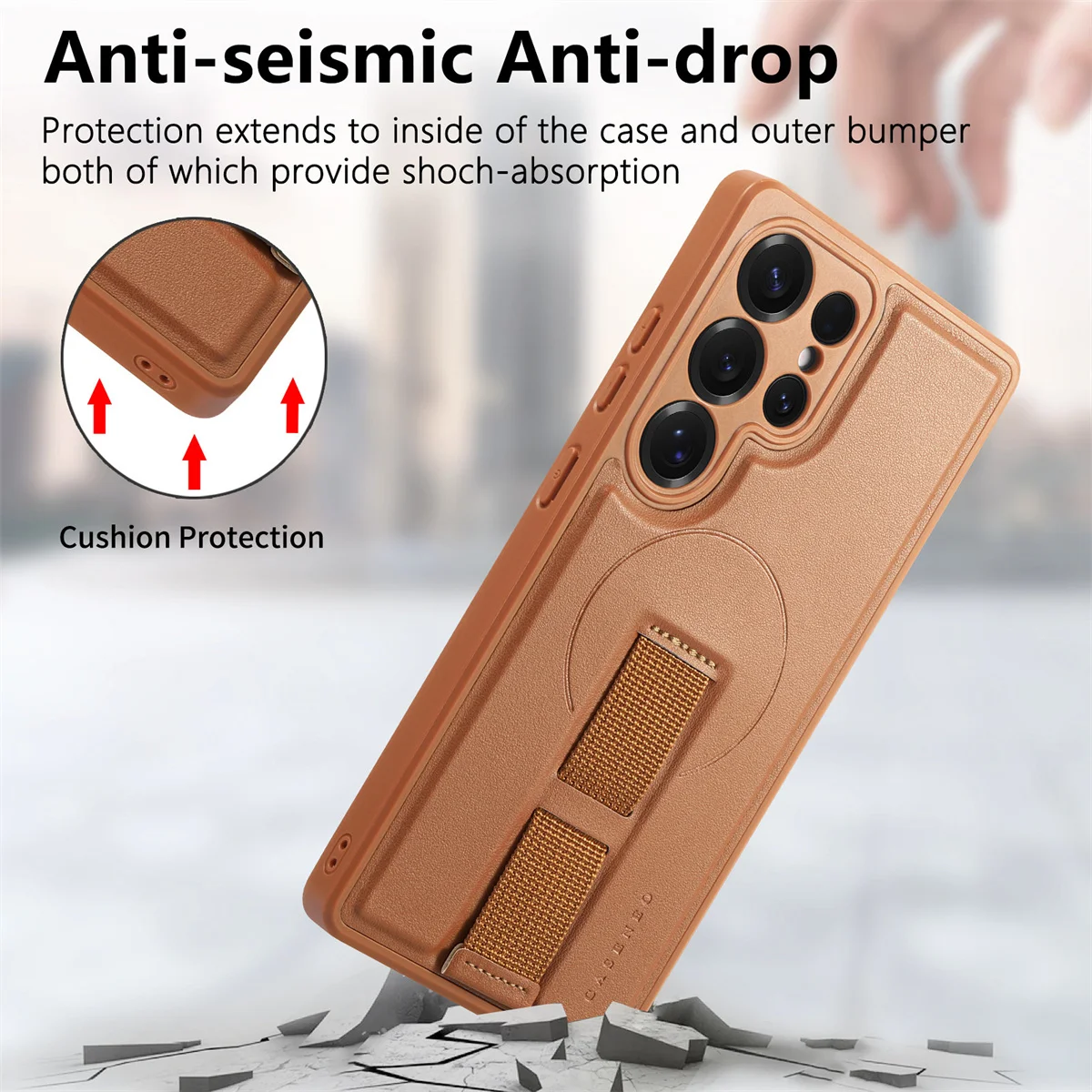 For Magsafe Magnetic Wrist Strap Phone Case for Samsung Galaxy S25 Edge S25 Ultra S26 Plus Leather ShockProof Protective Cover