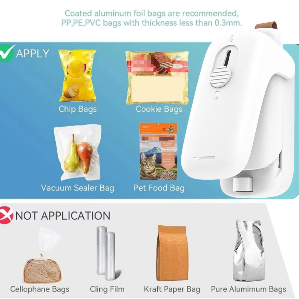 2 In 1 Sealer Cutter with Lanyard Mini Bag Sealer Battery Powered Handheld Heat Vacuum Sealer for Food Storage Snacks Freshness