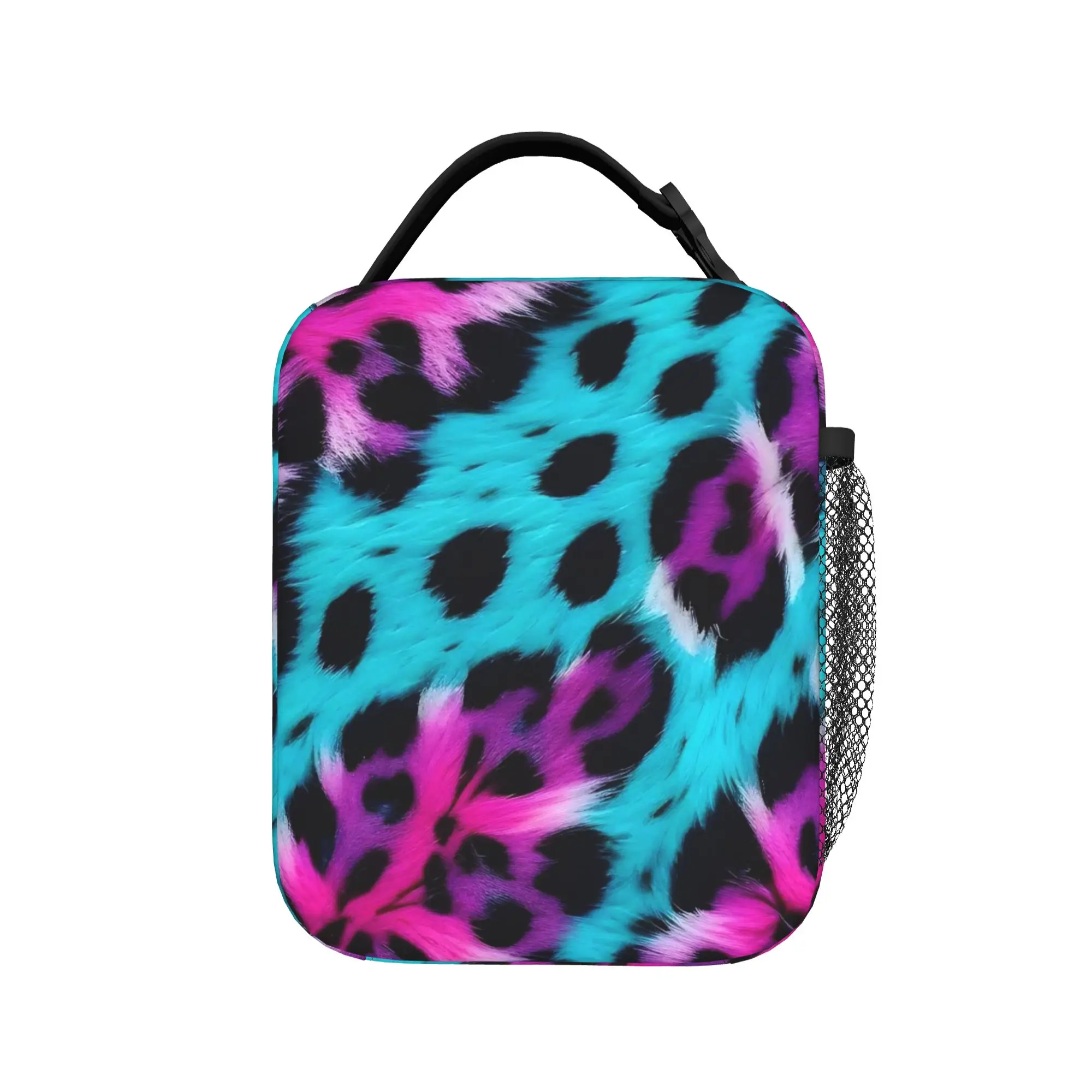 Psychedelic 80s Leopard Lunch Bag Abstract Art Portable Insulated Lunch Box Child Travel Cooler Bag Oxford Thermal Lunch Bags