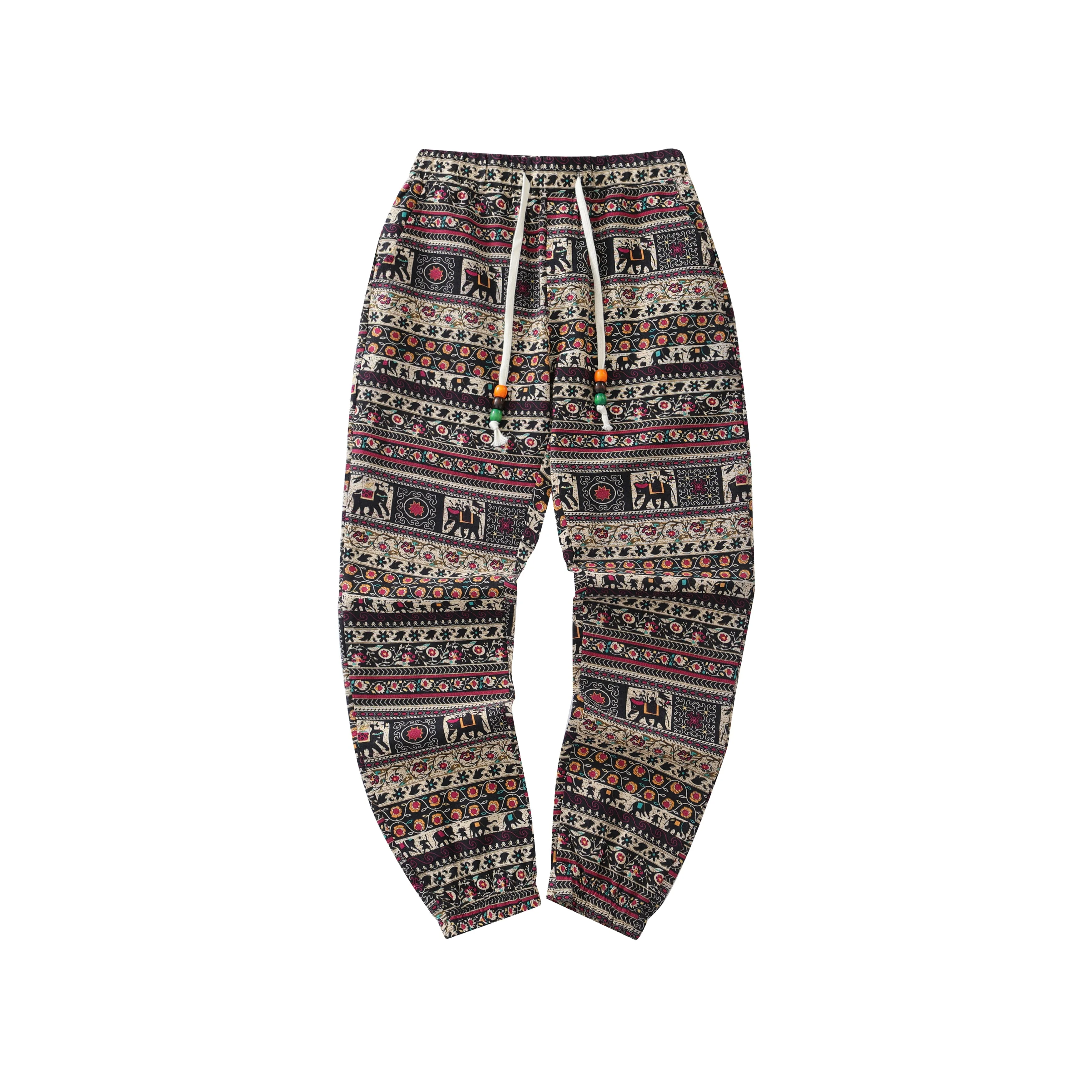 

Мужские повседневные дышащие легкие брюки из смеси хлопка с завязками в этническом стиле и графическим принтом с карманами для активного отдыха